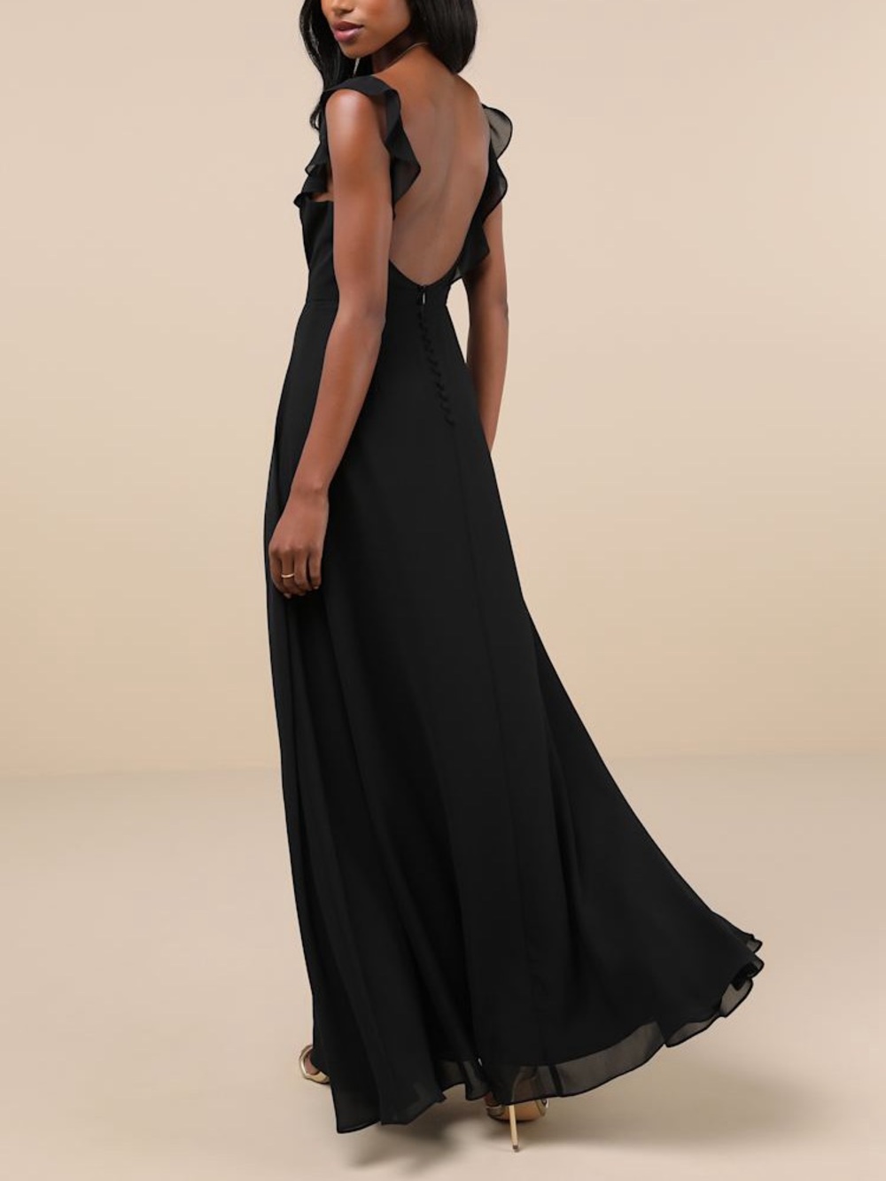Lulus Dreamy Adoration Black Ruffled Maxi Dress Size M NWT - Picture 2 of 16